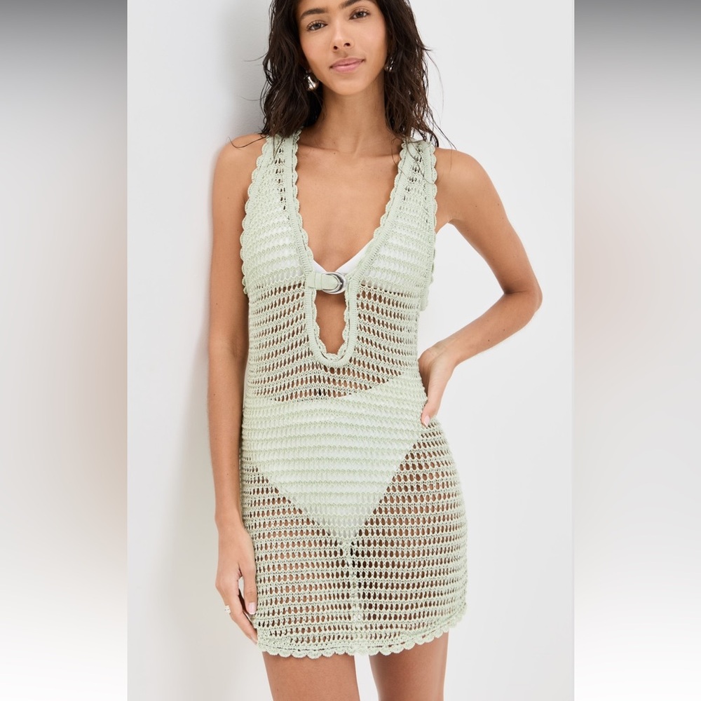STAUD Anok Crochet Dress Pale Jade NWT L